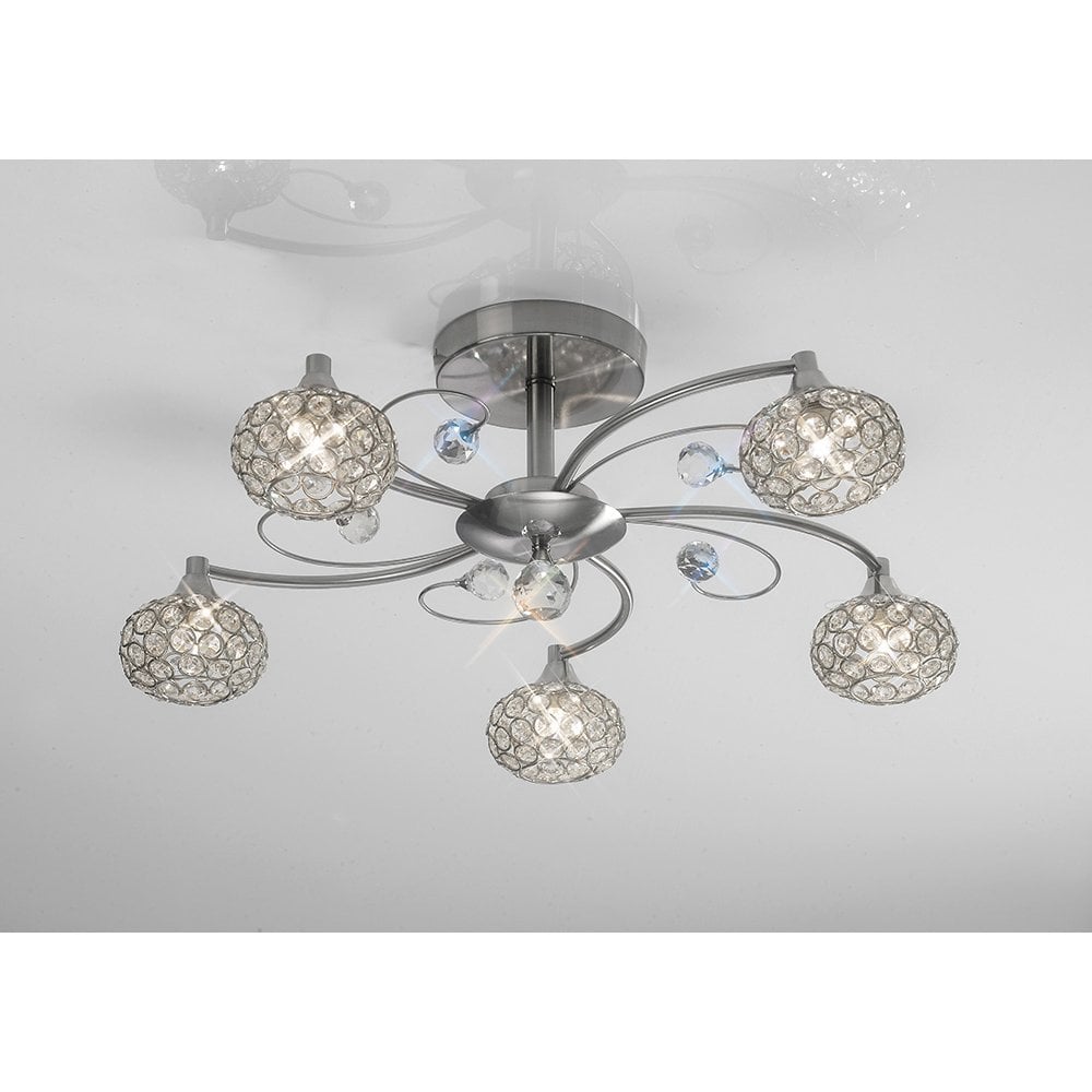 Cara 5-Light Semi-Flush Mount in Satin Nickel with Crystal Accents