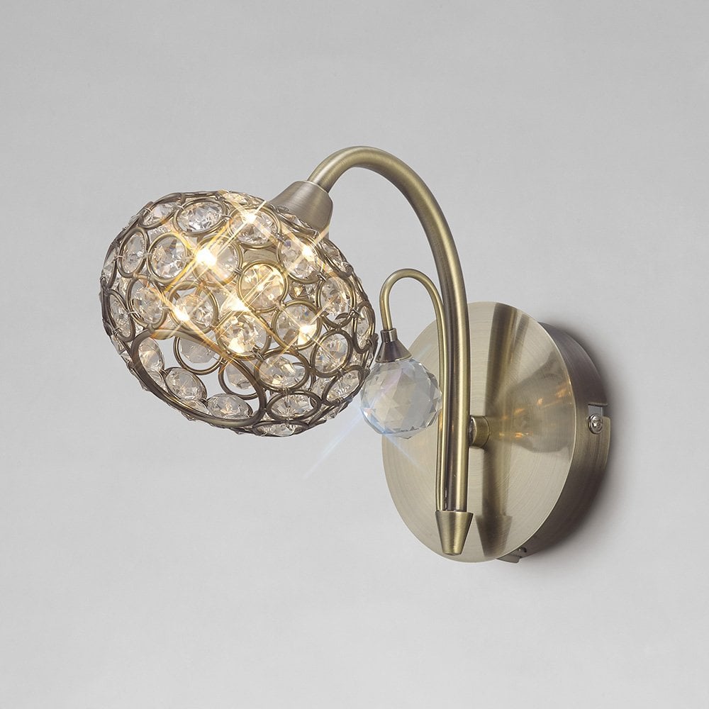 Cara Antique Brass and Crystal Wall Lamp with Switch
