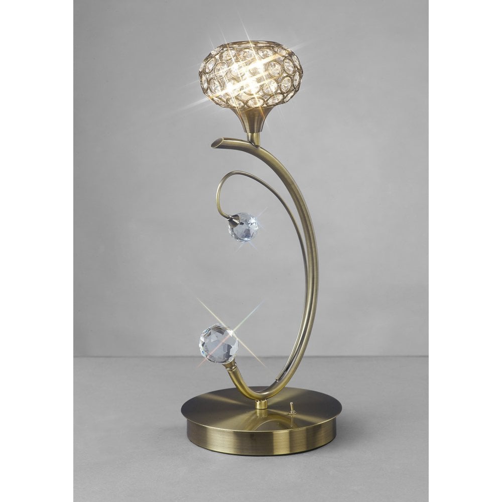 Cara Crystal Elegance Table Lamp in Antique Brass