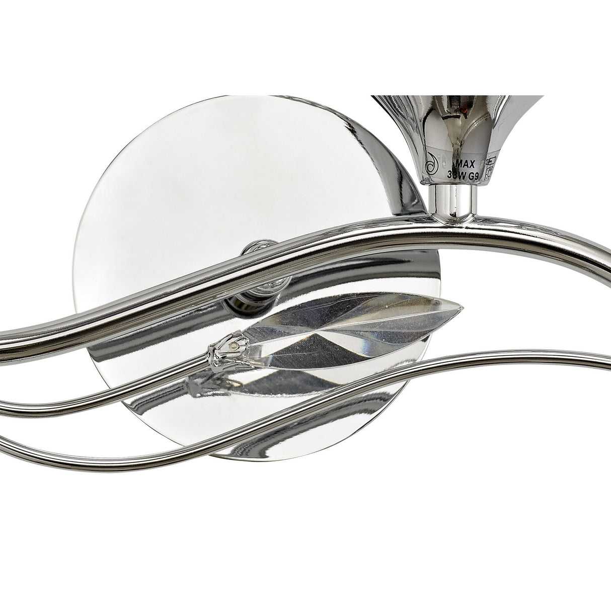 Leimo Switched Wall Lamp, Right Facing, Polished Chrome with Crystal Elegance
