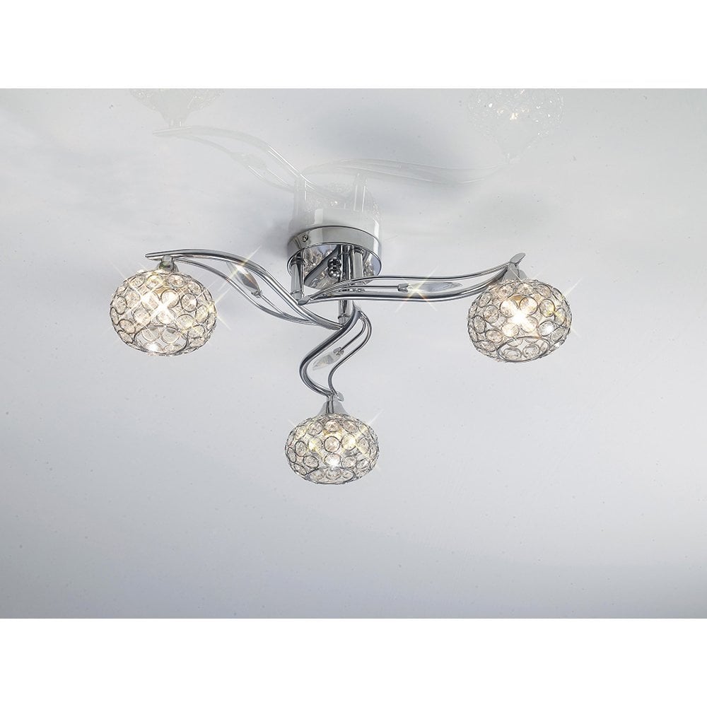 Leimo Ceiling Light Trio in Polished Chrome and Crystal Elegance