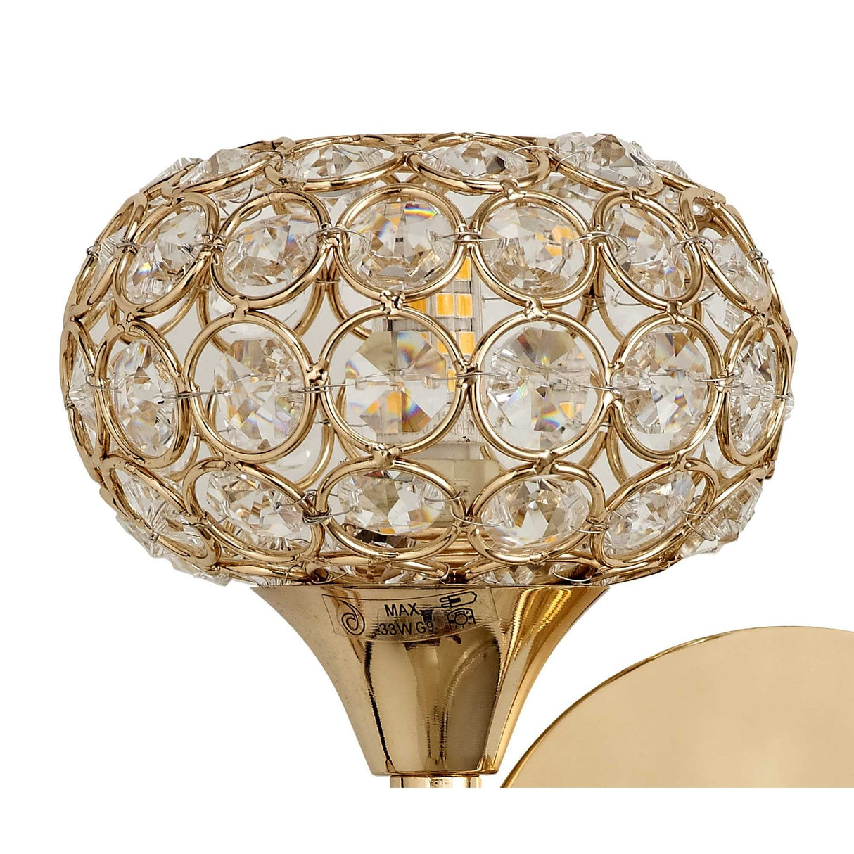 Leimo Left-Sided Wall Light in French Gold with Crystal Accent