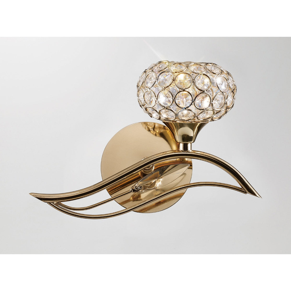 Elegant Leimo Crystal-Leaf Wall Lamp in French Gold with Right-Switched Design