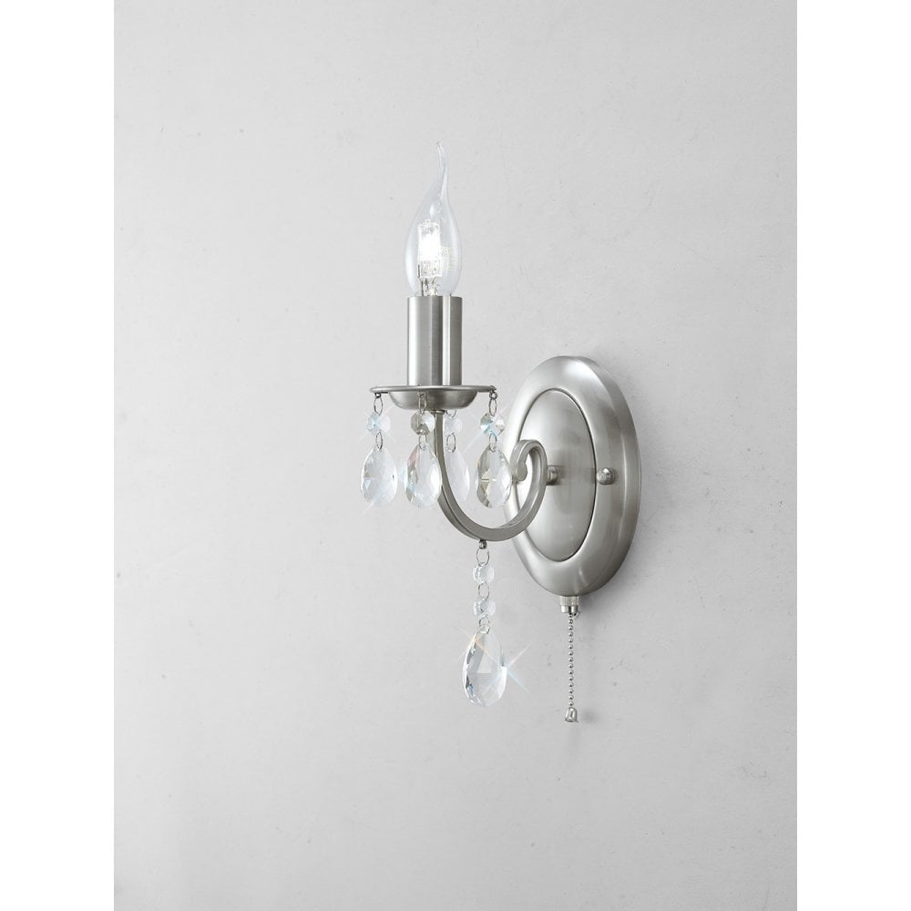 Kyra Modern Satin Nickel Wall Lamp with Crystal Accents and Pull Switch