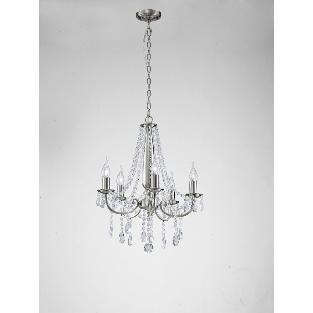 Kyra 5-Light Satin Nickel Pendant with Clear Crystal Detailing