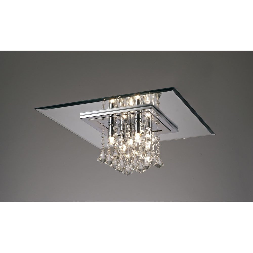 Starda Series: Square Crystal-Embellished Ceiling Light in Polished Chrome