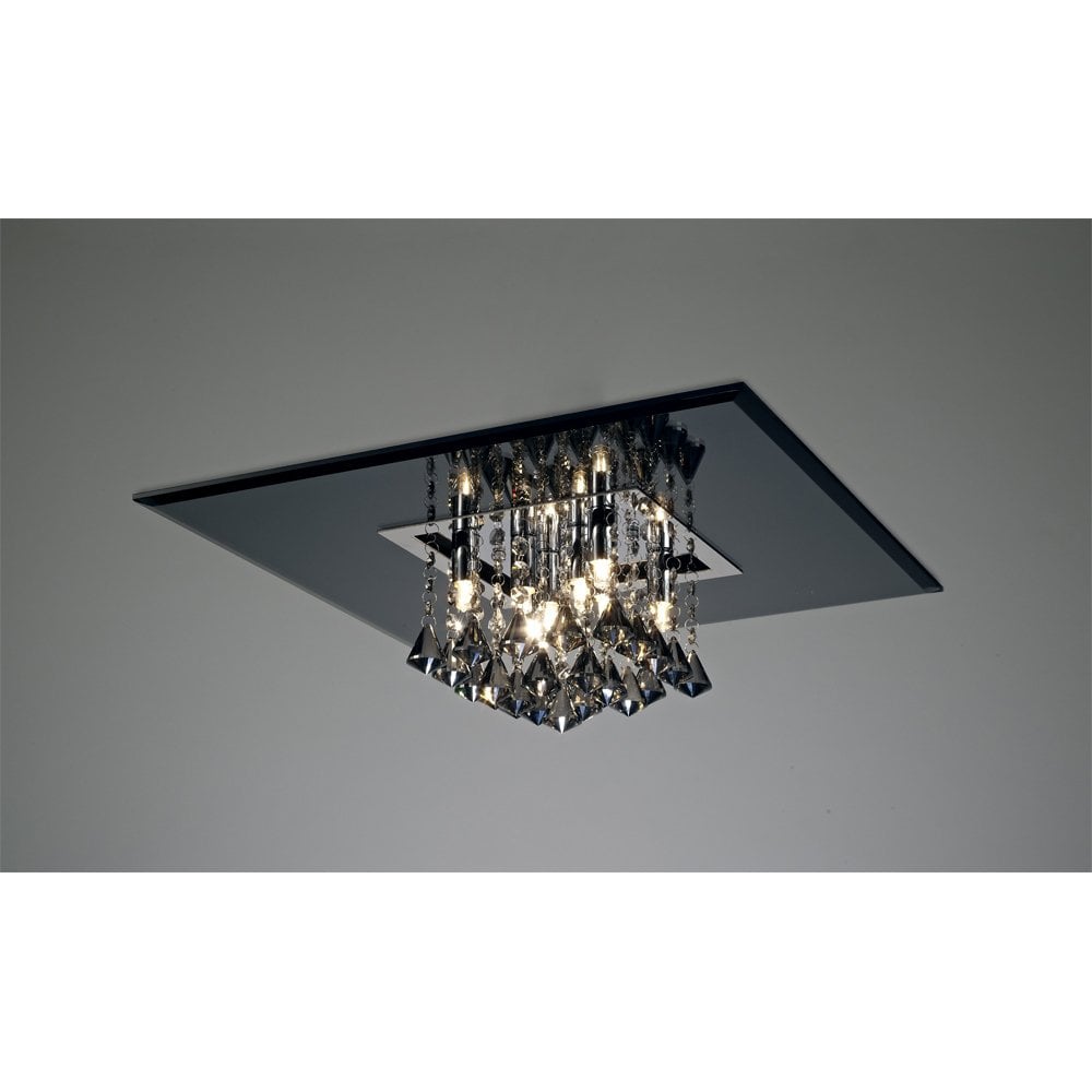 Elegant Starda Square Ceiling Light with Polished Chrome and Smoked Crystal