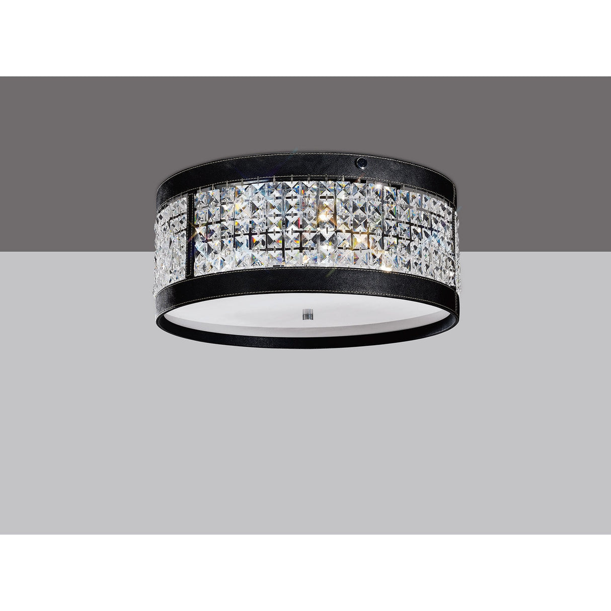 Celsa Ceiling Light: 4-Light Polished Chrome with Faux Leather and Crystal Accents