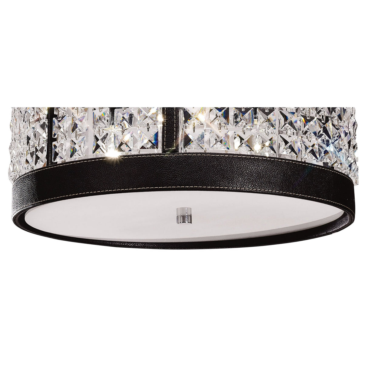 Celsa 3-Light Ceiling Fixture in Polished Chrome with Dark Brown Faux Leather and Crystal Accents