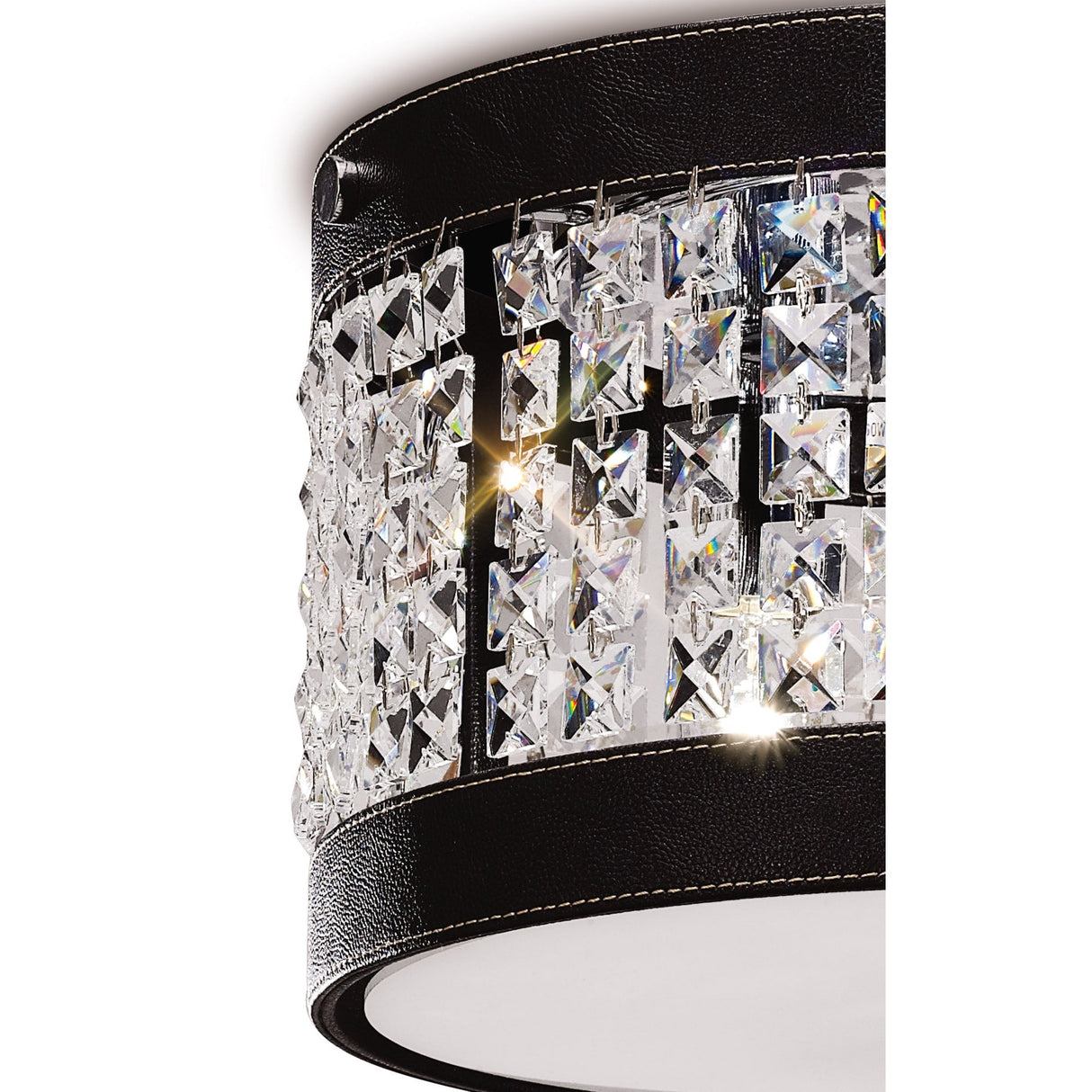 Celsa 3-Light Ceiling Fixture in Polished Chrome with Dark Brown Faux Leather and Crystal Accents