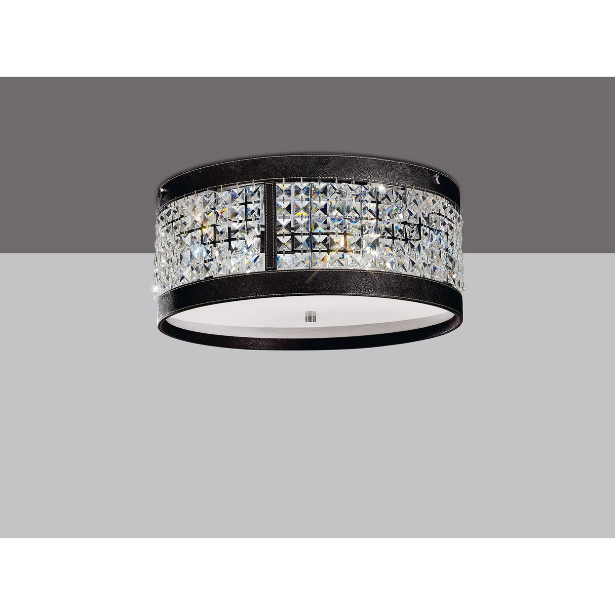 Celsa 4-Light Ceiling Fixture in Polished Chrome and Dark Brown Faux Leather with Crystal Elegance