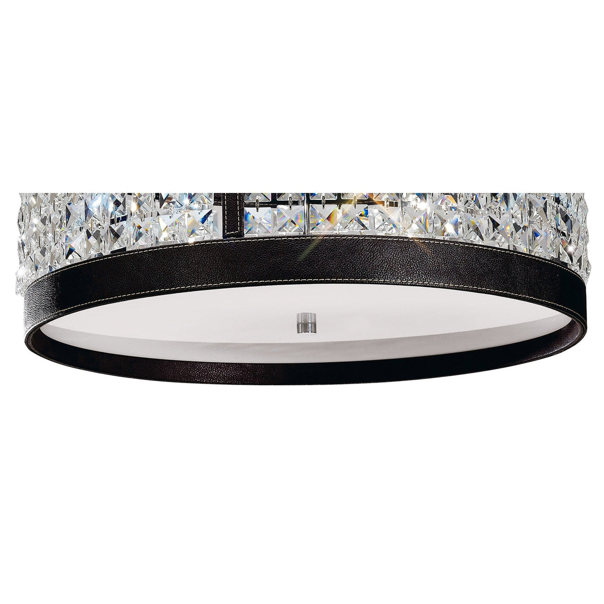 Celsa 4-Light Ceiling Fixture in Polished Chrome and Dark Brown Faux Leather with Crystal Elegance