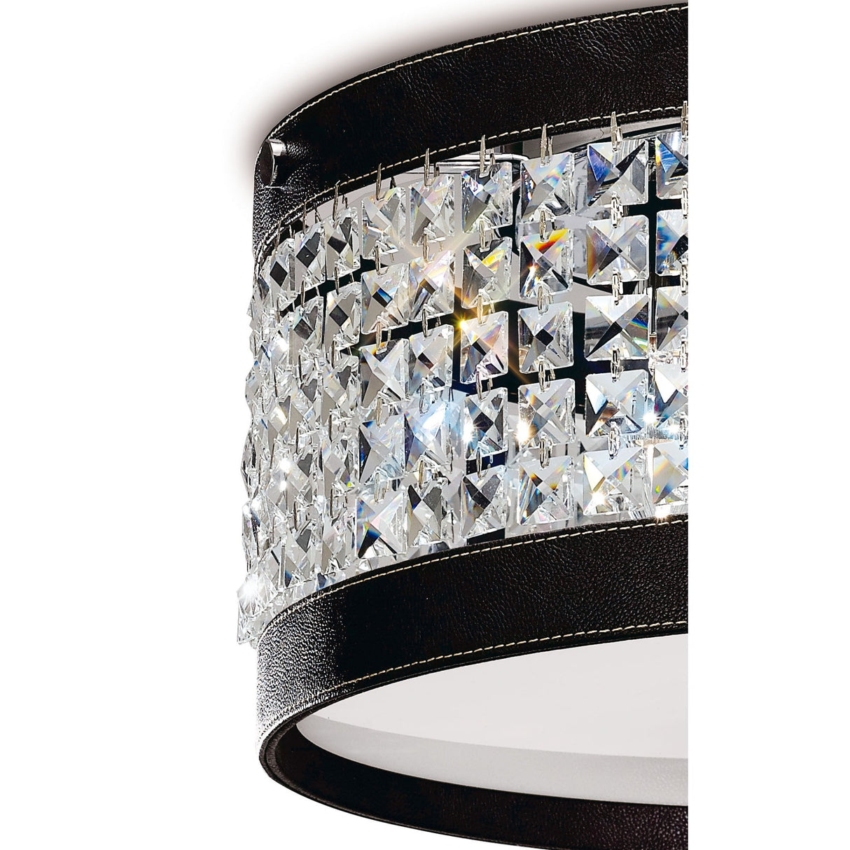 Celsa 4-Light Ceiling Fixture in Polished Chrome and Dark Brown Faux Leather with Crystal Elegance
