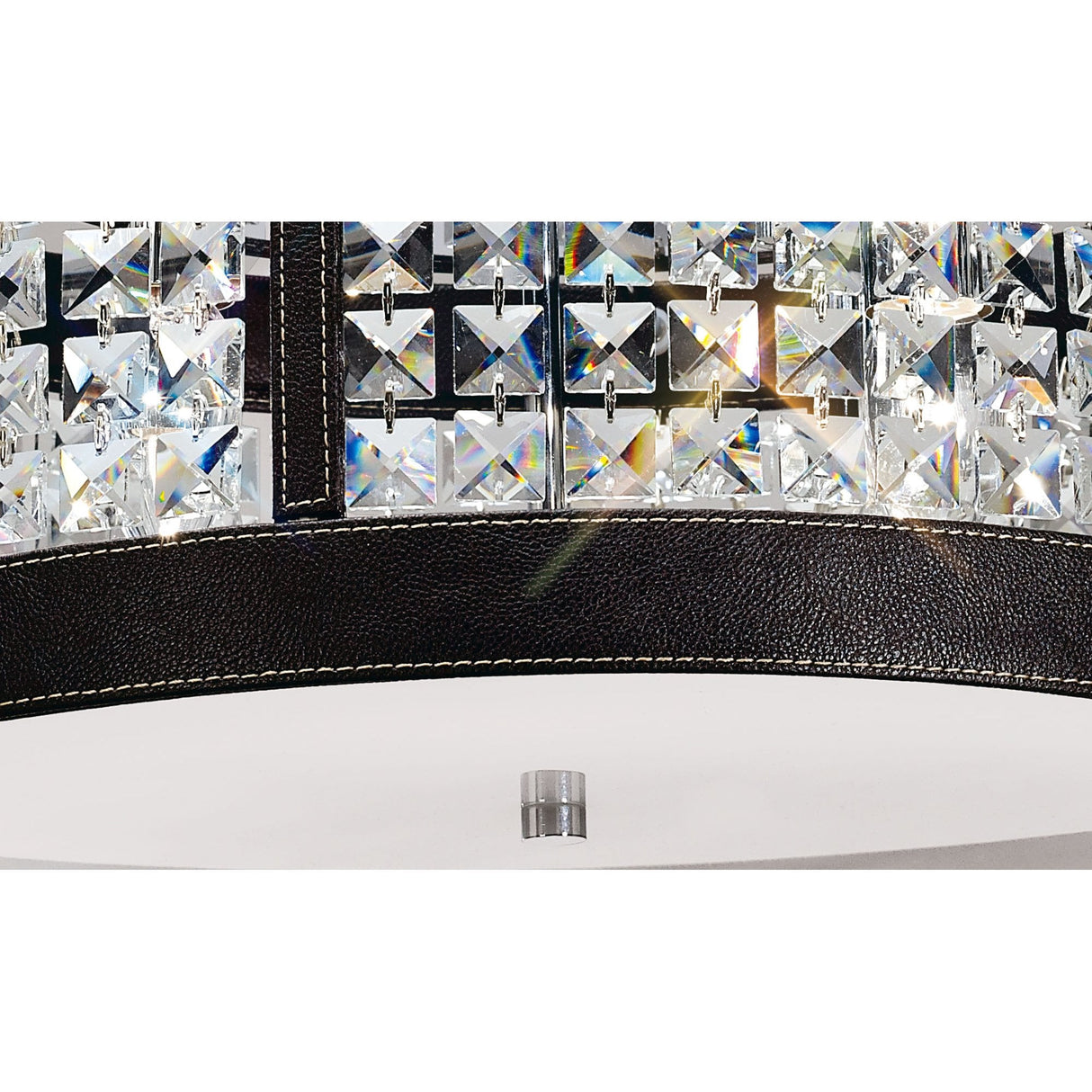 Celsa 4-Light Ceiling Fixture in Polished Chrome and Dark Brown Faux Leather with Crystal Elegance