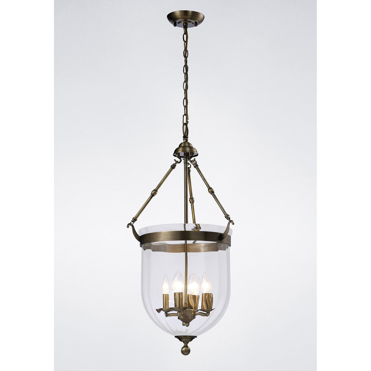Aubrey 4-Light Pendant in Antique Brass with Clear Rippled Glass
