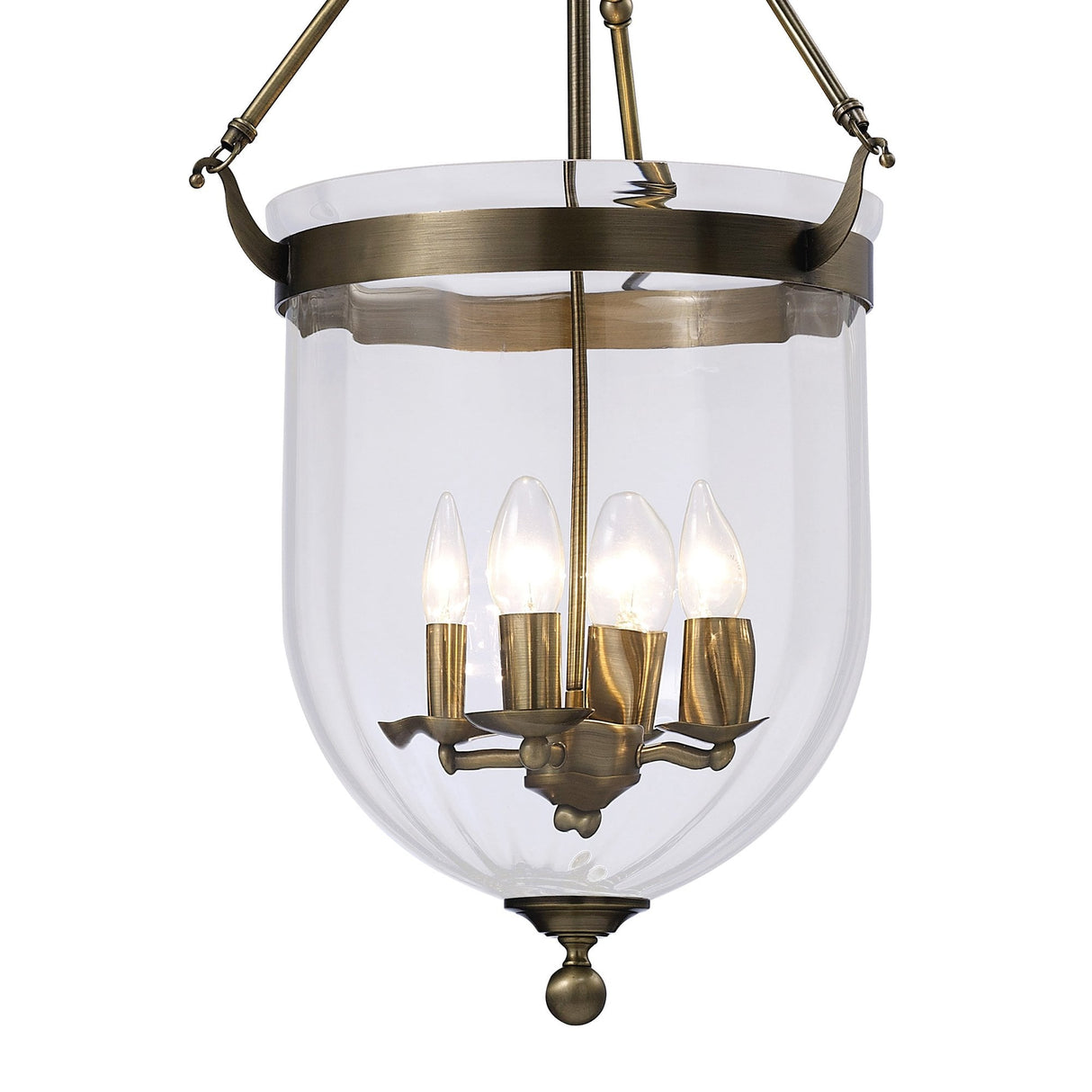 Aubrey 4-Light Pendant in Antique Brass with Clear Rippled Glass