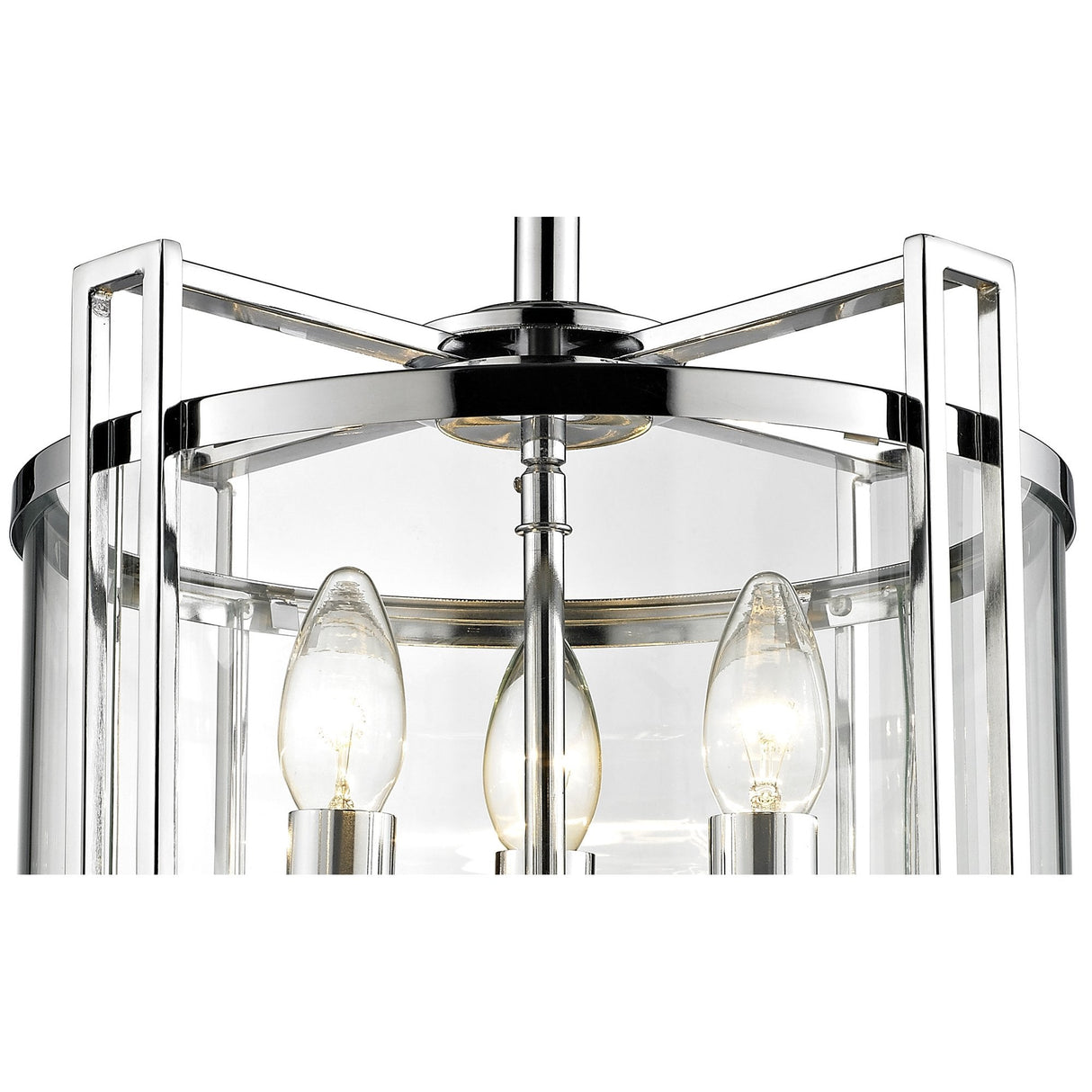 Eaton Polished Chrome 3-Light Semi Ceiling Lantern with Glass Panels