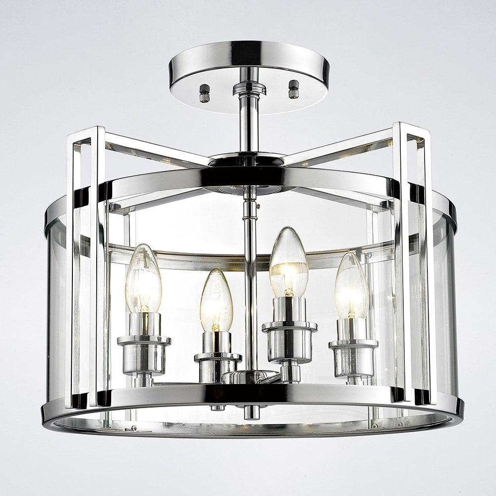 Eaton Semi Flush 4-Light Ceiling Fixture in Polished Chrome and Glass