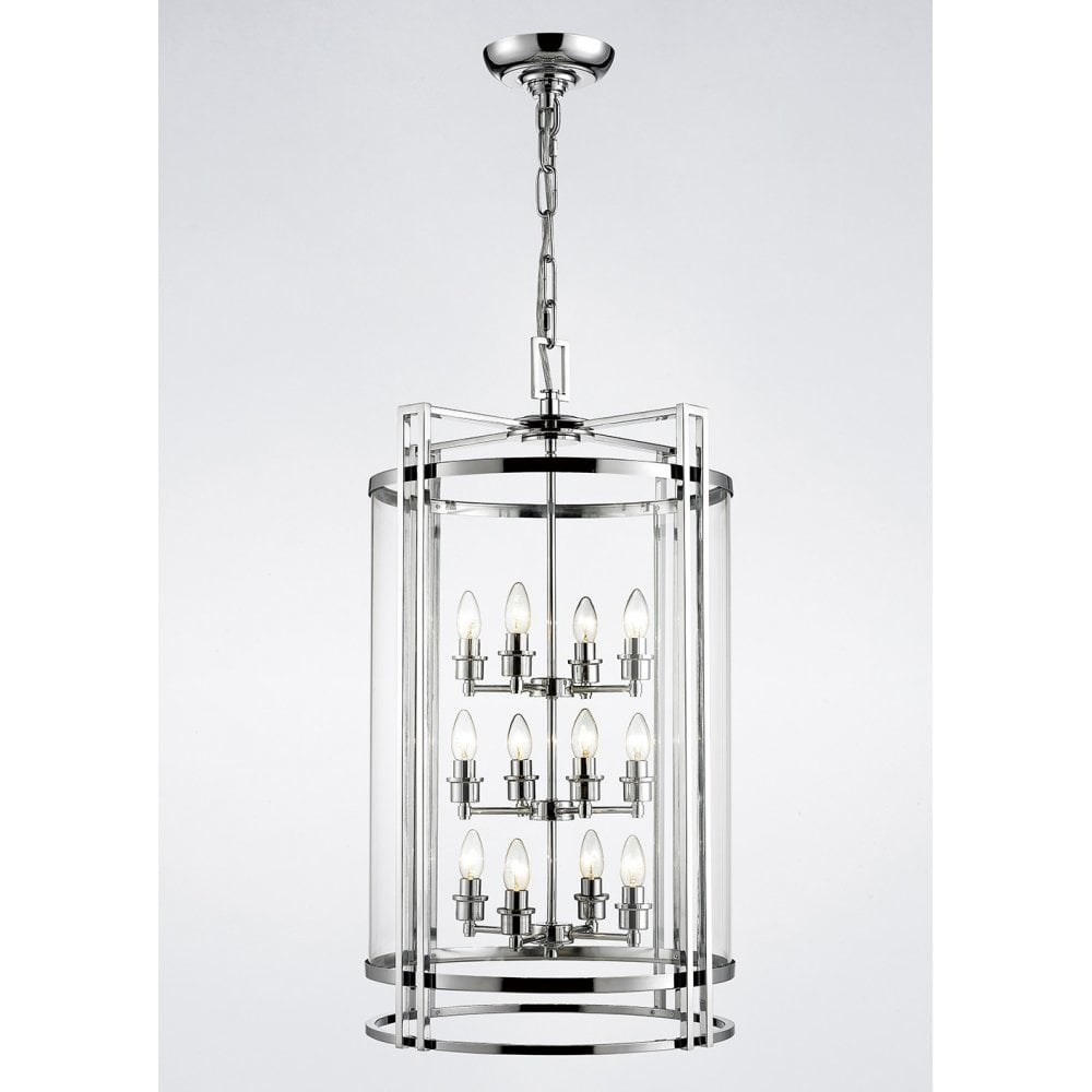 Eaton 12-Light Polished Chrome Glass Pendant Chandelier