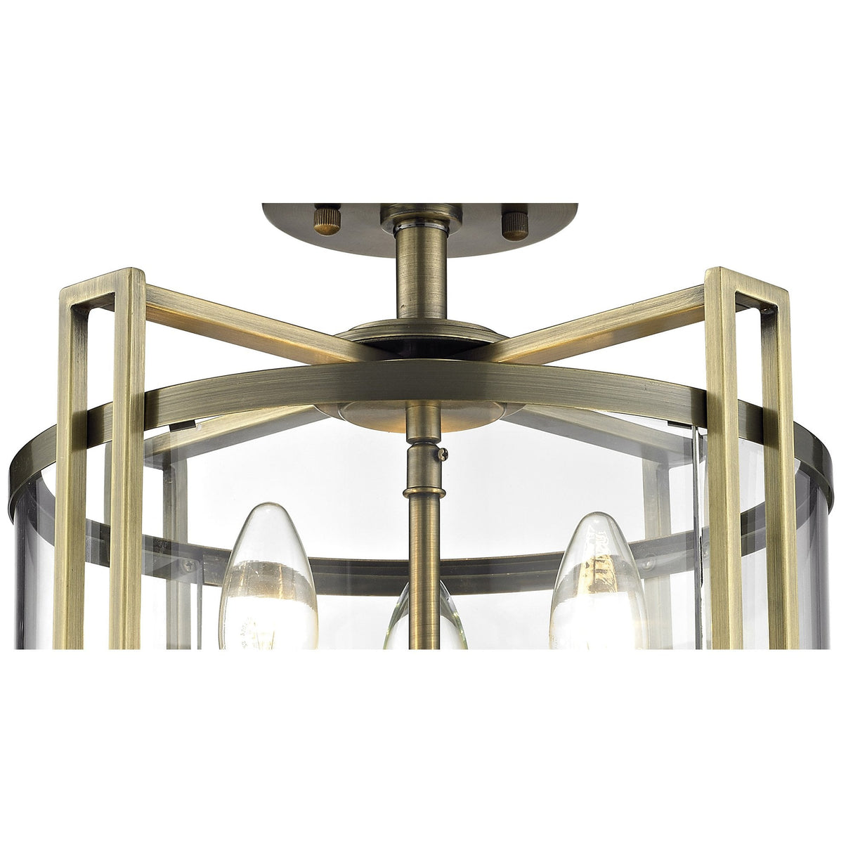 Eaton Semi Flush Mount Ceiling Light in Antique Brass and Glass
