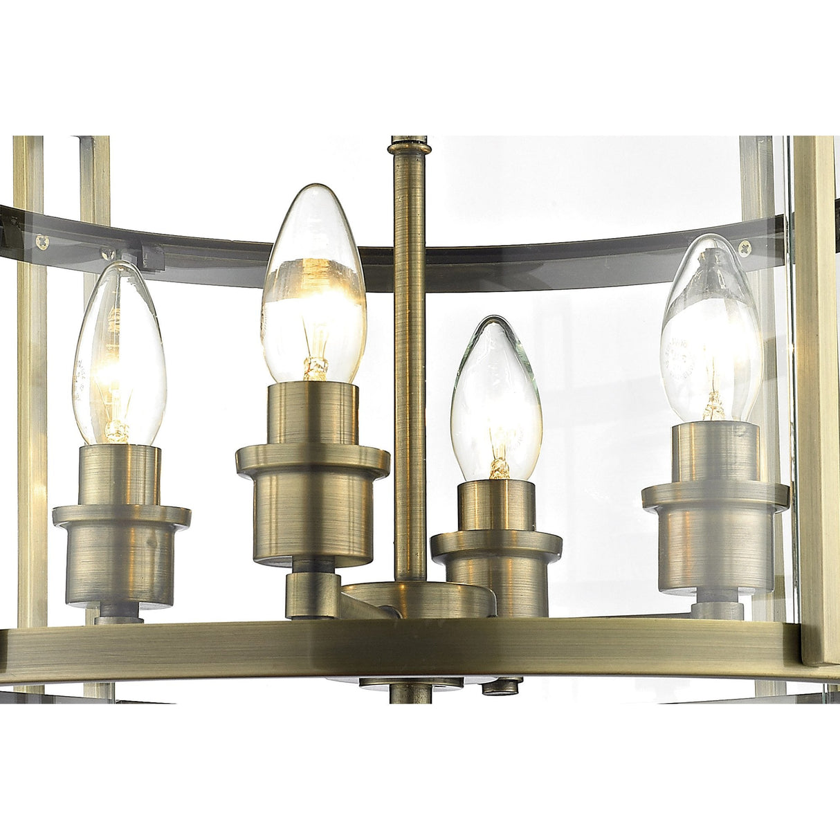Elegant Eaton Antique Brass and Glass 4-Light Semi Ceiling Fixture
