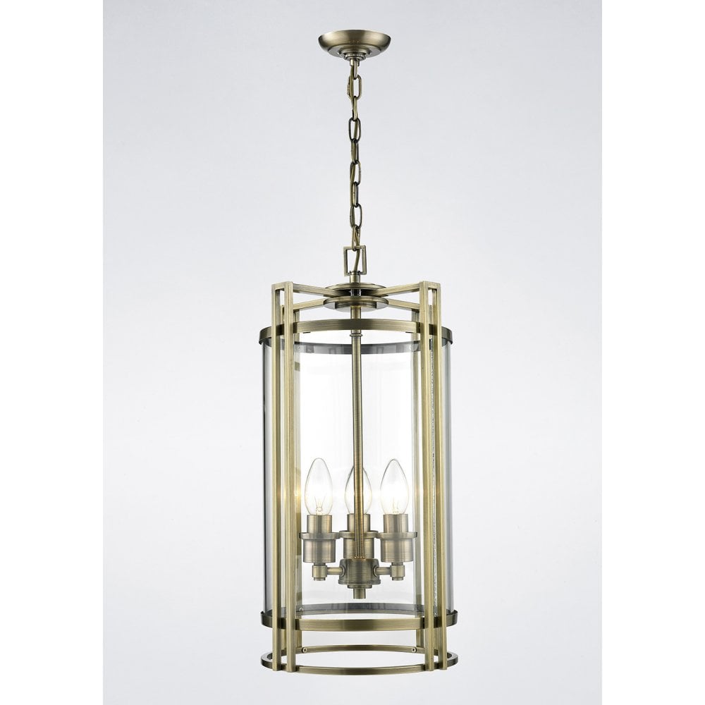 Eaton Antique Brass & Glass Triple-Pendant Light Fixture