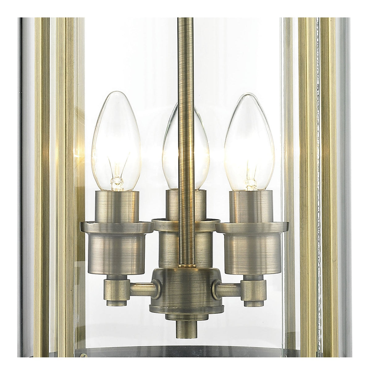 Eaton Antique Brass & Glass Triple-Pendant Light Fixture
