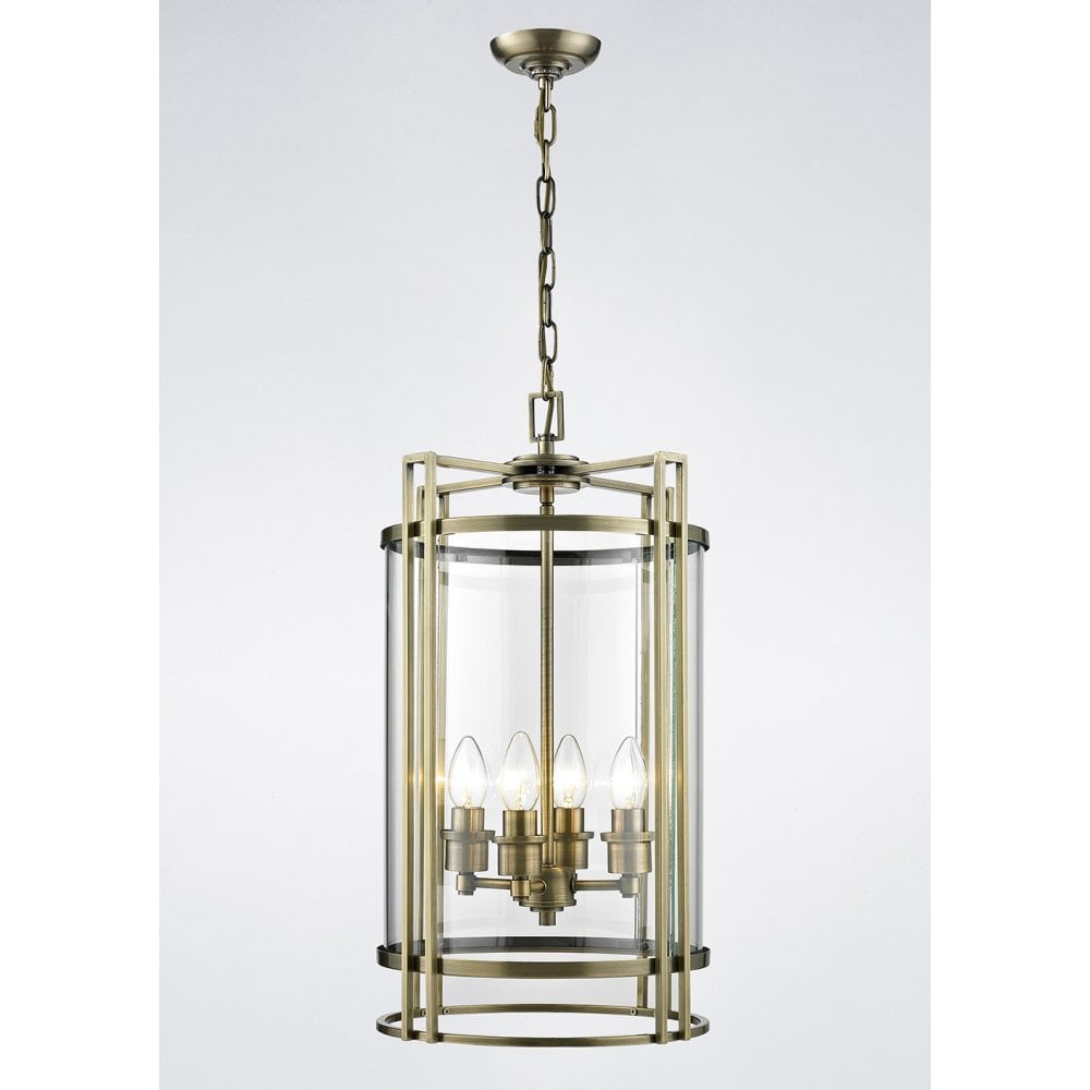 Eaton 4-Light Antique Brass Pendant with Curved Glass Panels