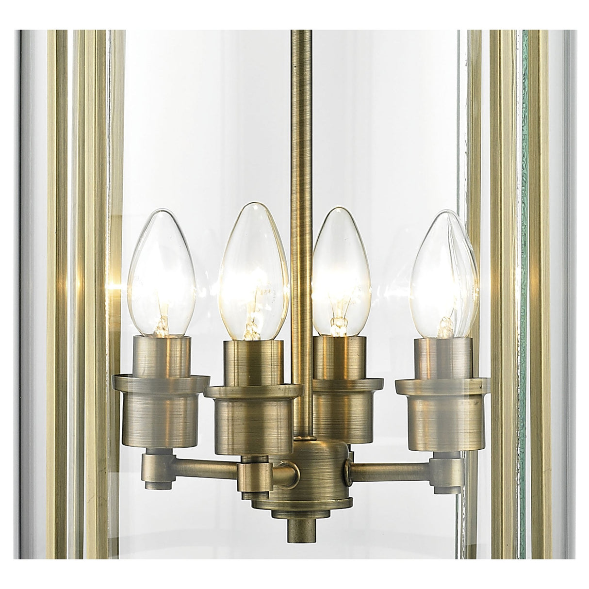 Eaton 4-Light Antique Brass Pendant with Curved Glass Panels