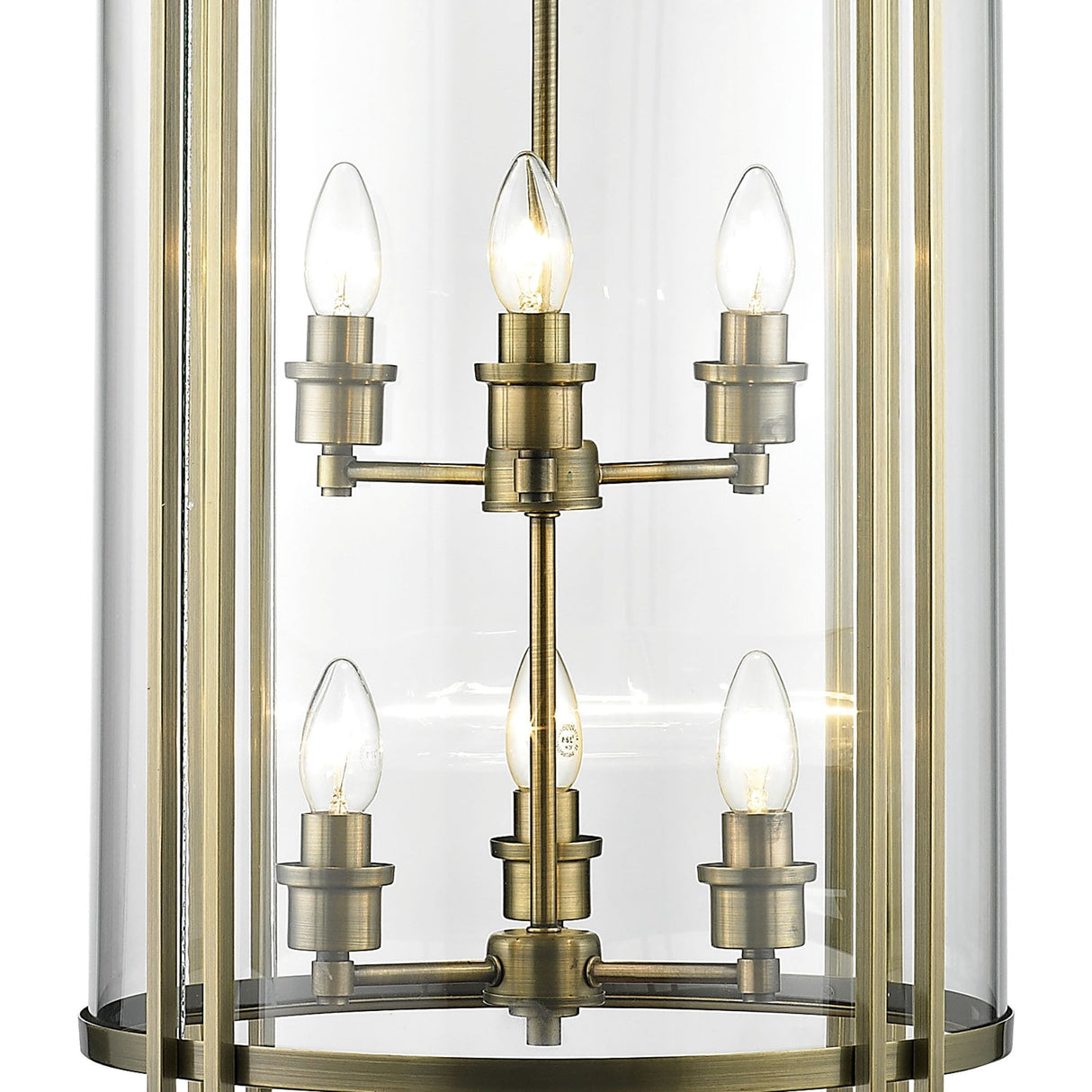 Eaton 6-Light Antique Brass and Glass Pendant Chandelier