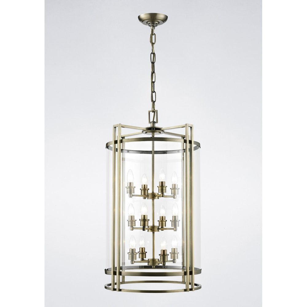 Eaton 12-Light Antique Brass Glass Chandelier