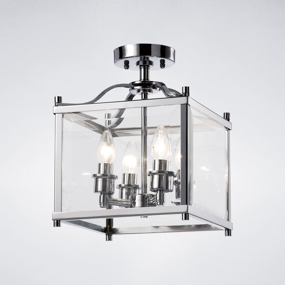 Aston Collection: 4-Light Semi-Flush Ceiling Fixture in Polished Chrome with Glass Accents