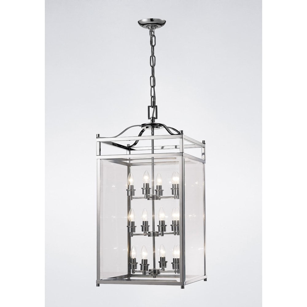 Aston 12-Light Contemporary Pendant in Polished Chrome with Glass Lanterns