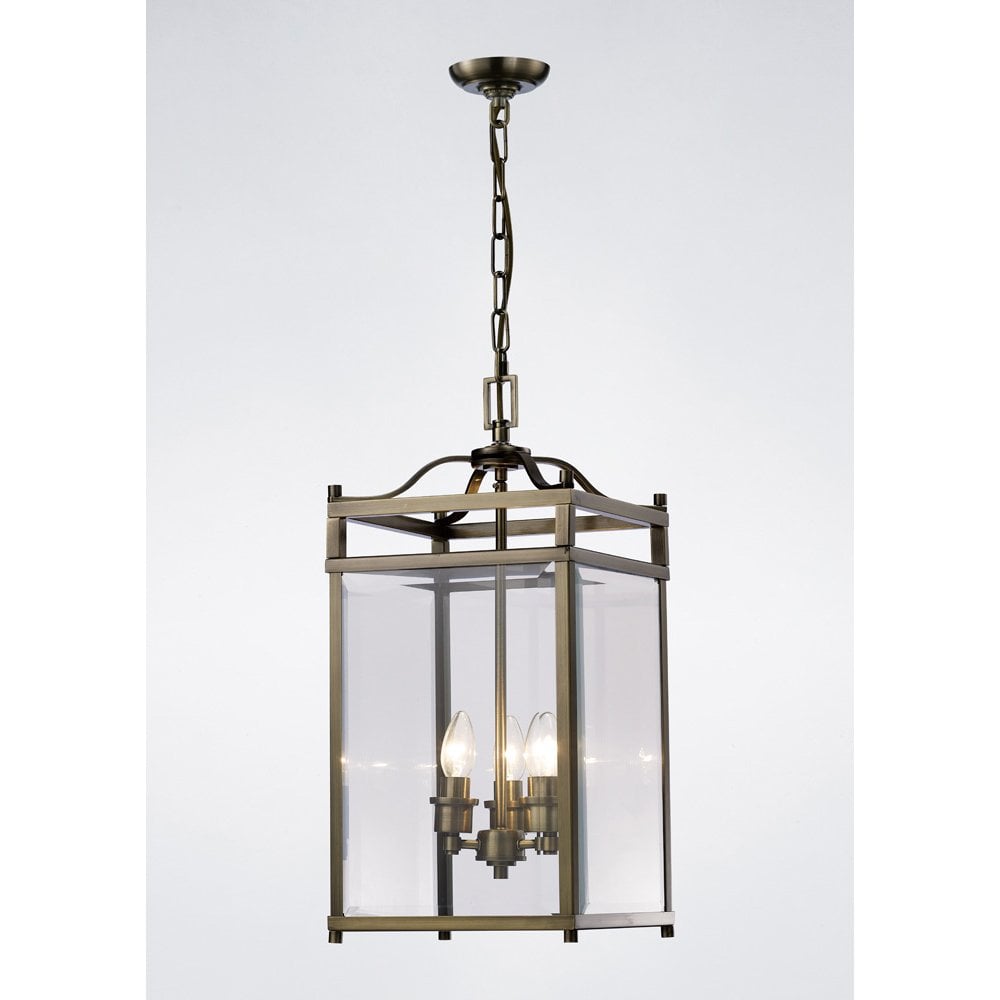 Antique Brass & Glass Aston 3-Light Pendant Chandelier