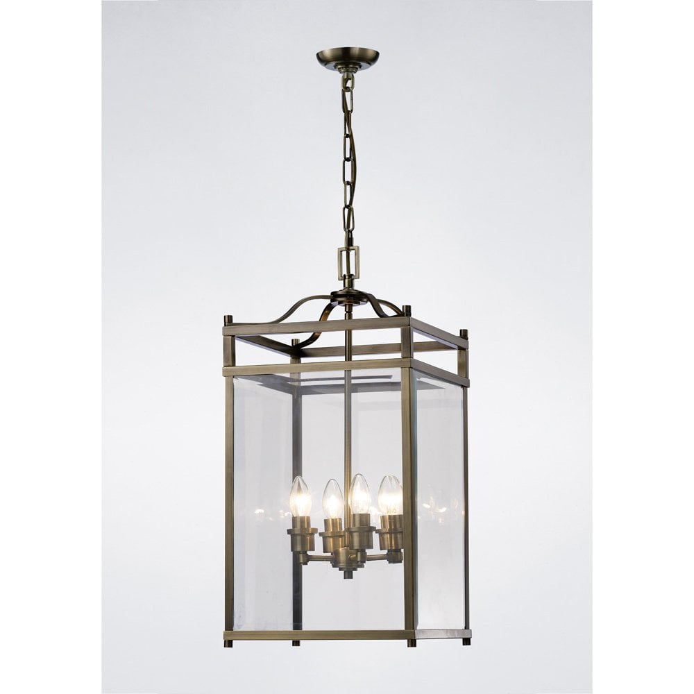 Aston 4-Light Pendant in Antique Brass and Clear Glass
