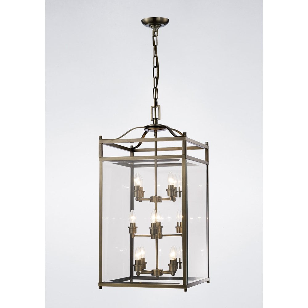 Artisanal Elegance: 12-Light Aston Pendant in Antique Brass and Glass