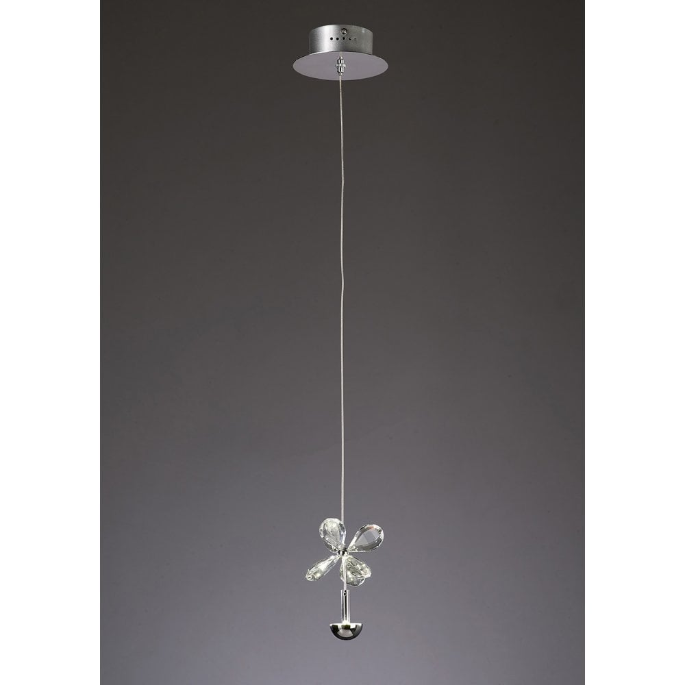 Aviva 1-Light LED Pendant in Polished Chrome with Clear Crystal Petals