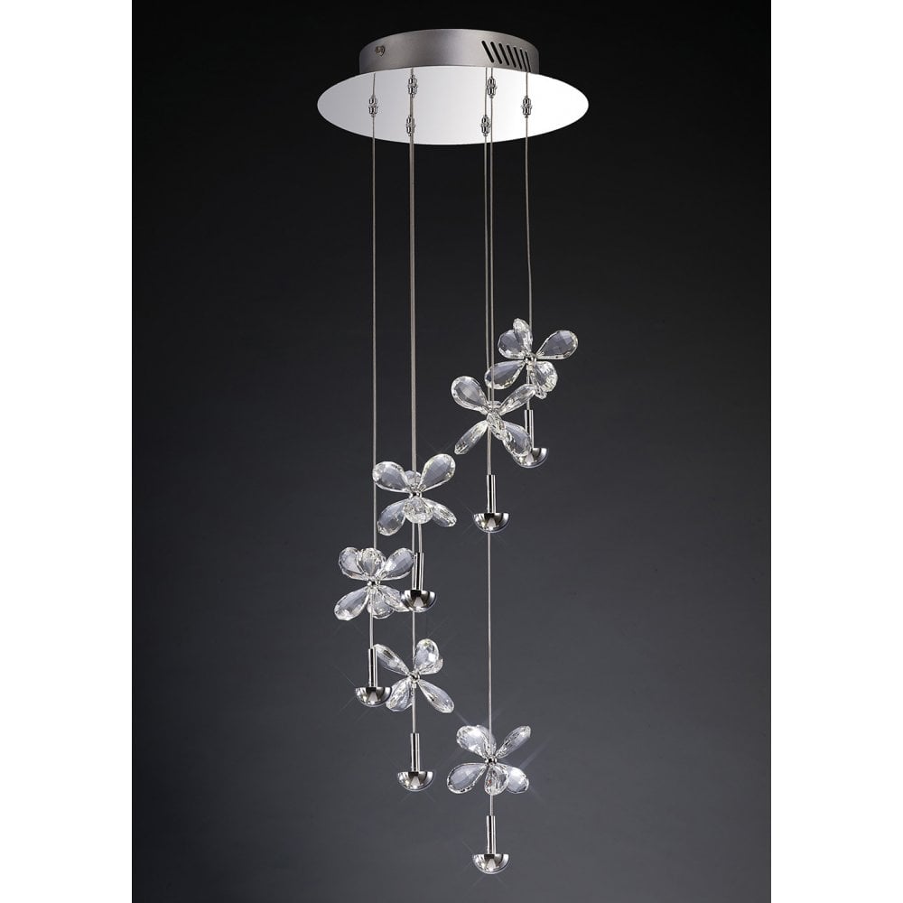 Aviva 6-Light Modern LED Pendant in Polished Chrome with Crystal Accents