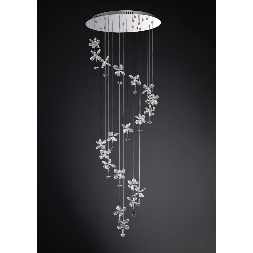 Aviva 20-Light LED Pendant in Polished Chrome with Crystal Petals