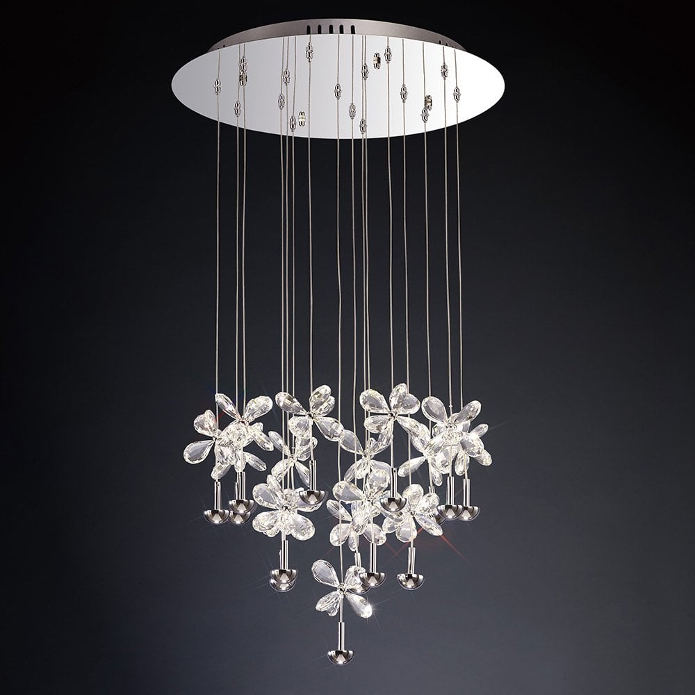 Radiant Aviva 16-Light Crystal Pendant in Polished Chrome with Natural White LED