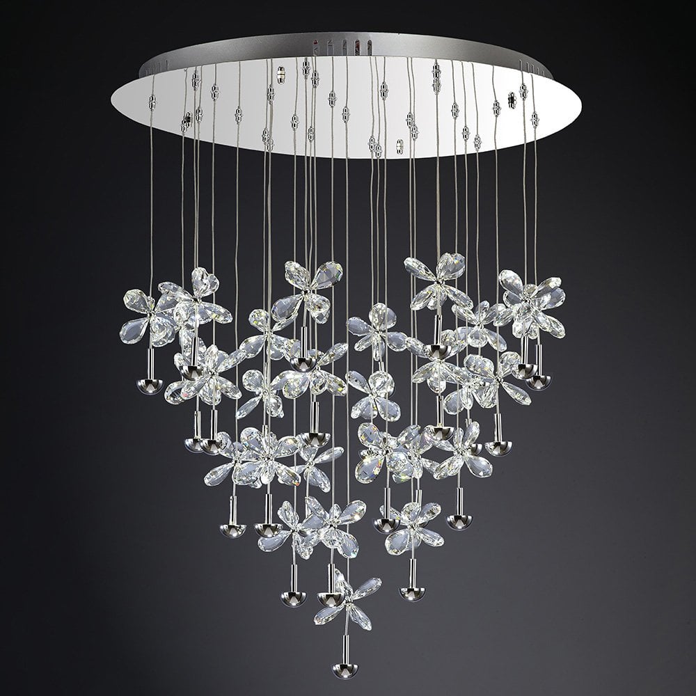 Aviva Radiant 28 Light LED Pendant in Polished Chrome and Crystal