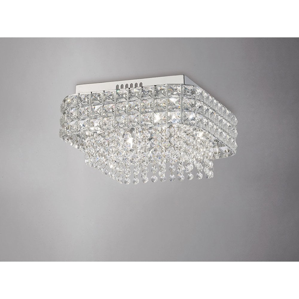 Edison Square Ceiling Light with Polished Chrome and Crystal Elegance