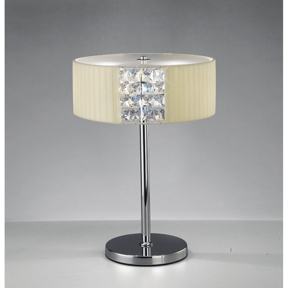 Elegant Evelyn Round Table Lamp with Cream Shade and Polished Chrome Finish