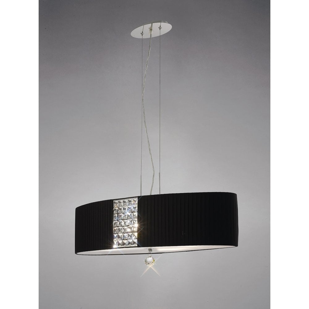 Evelyn Oval Pendant Light with Black Shade and Crystal Accents in Polished Chrome