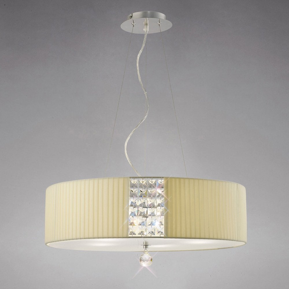 Evelyn Collection: Elegant 4-Light Oval Pendant with Cream Shade and Sparkling Crystal in Polished Chrome Finish