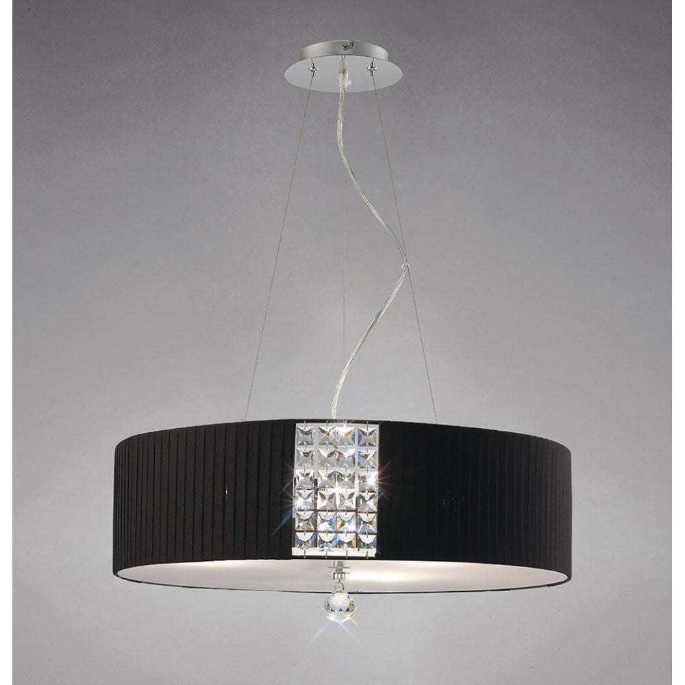 Evelyn Round Pendant Light with Black Shade and Crystal Accents in Polished Chrome
