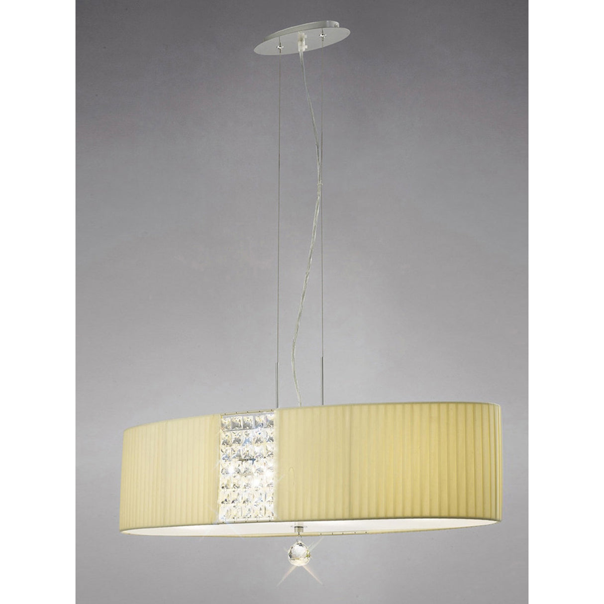 Evelyn Round Pendant with Cream Shade and Polished Chrome Crystals – 5 Light Fixture