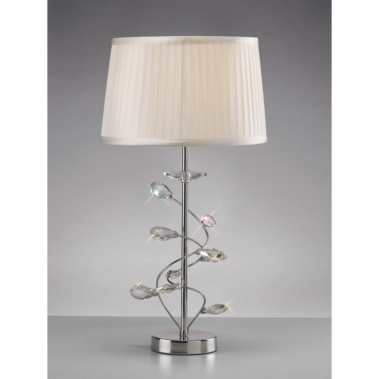 Graceful Willow Crystal Accent Table Lamp in Polished Chrome with White Shade