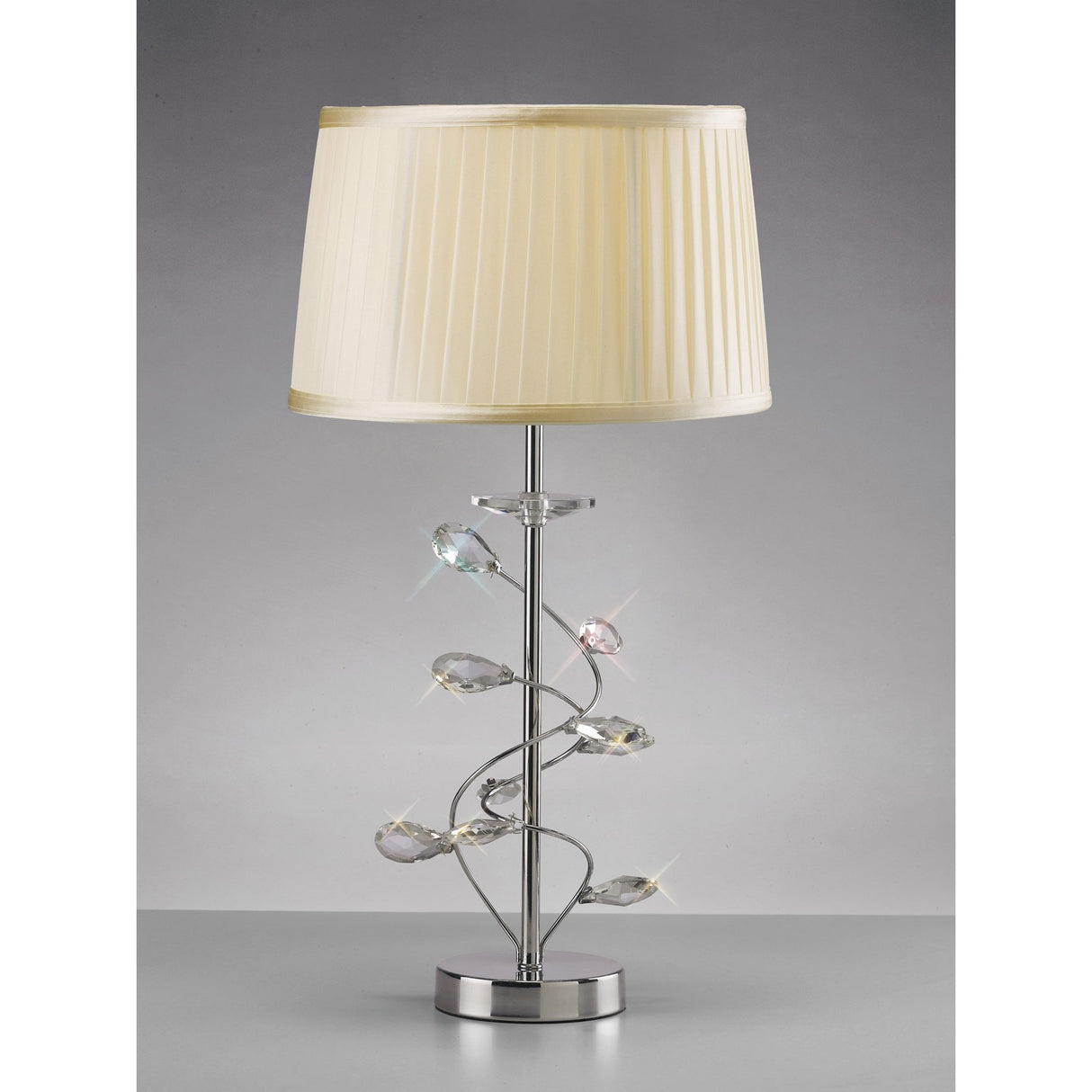Polished Chrome Crystal Table Lamp with Cream Shade - Willow Design