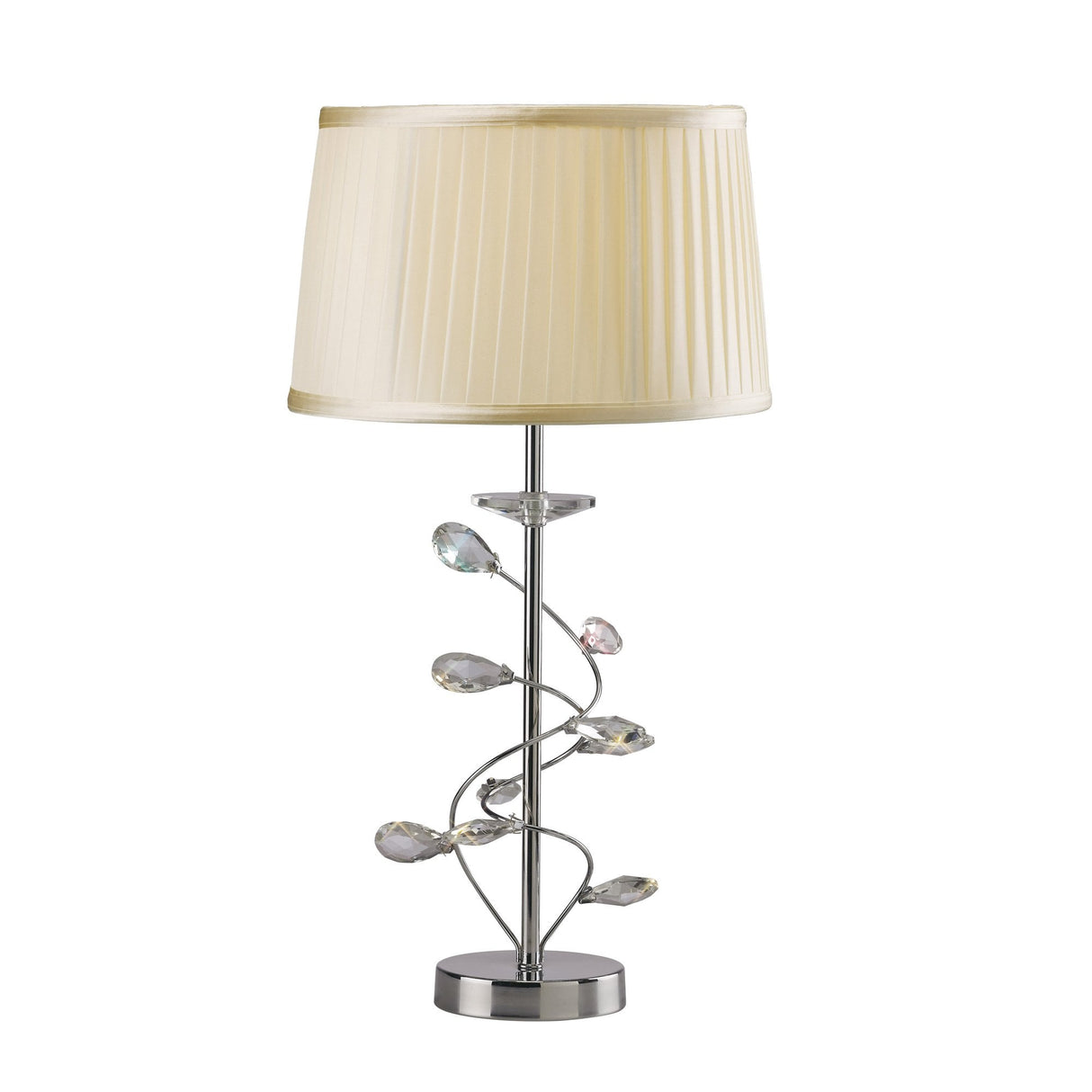 Polished Chrome Crystal Table Lamp with Cream Shade - Willow Design